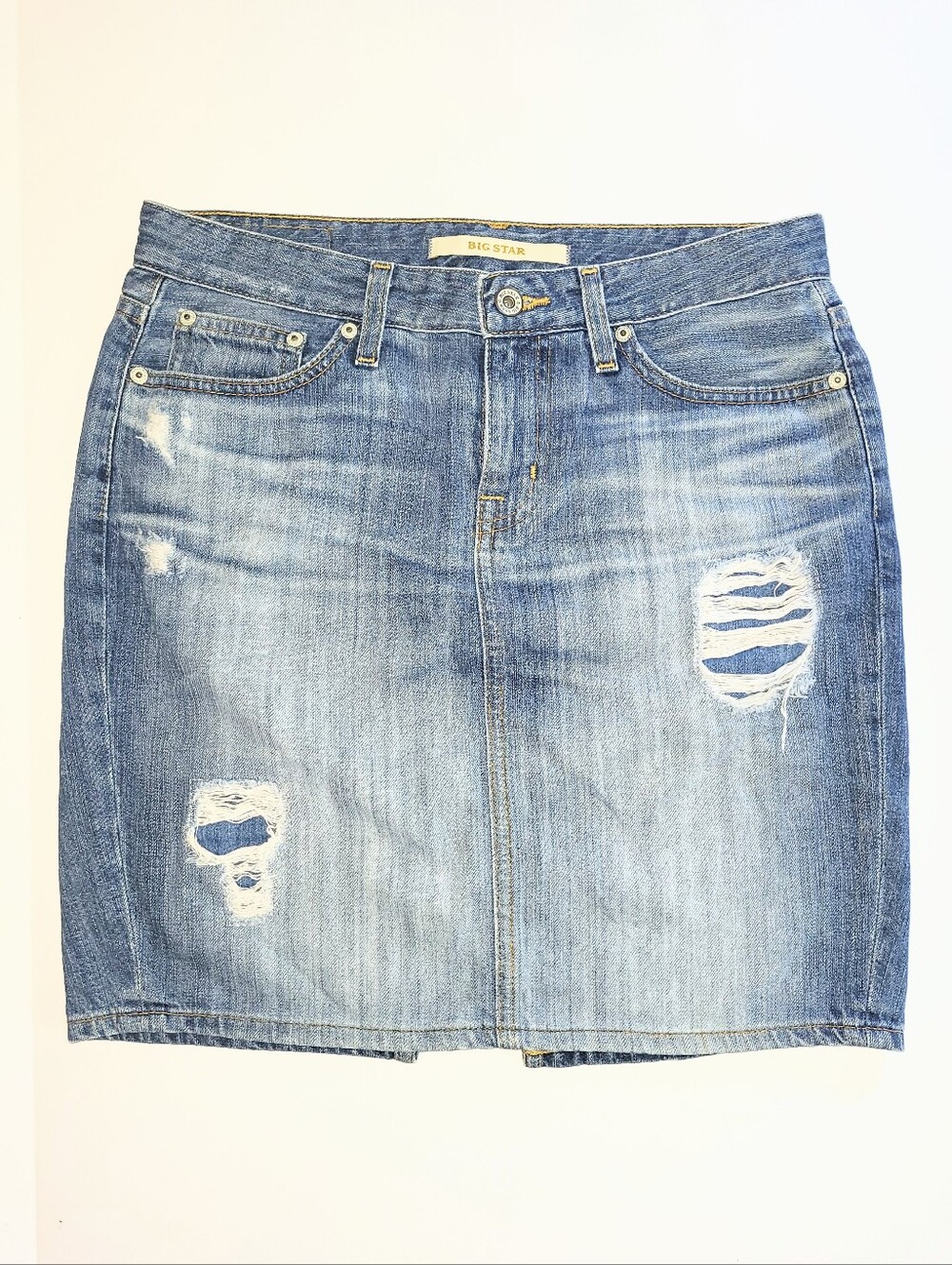 NWOT Big Star Y2K Distressed Denim Pencil Skirt Size 26